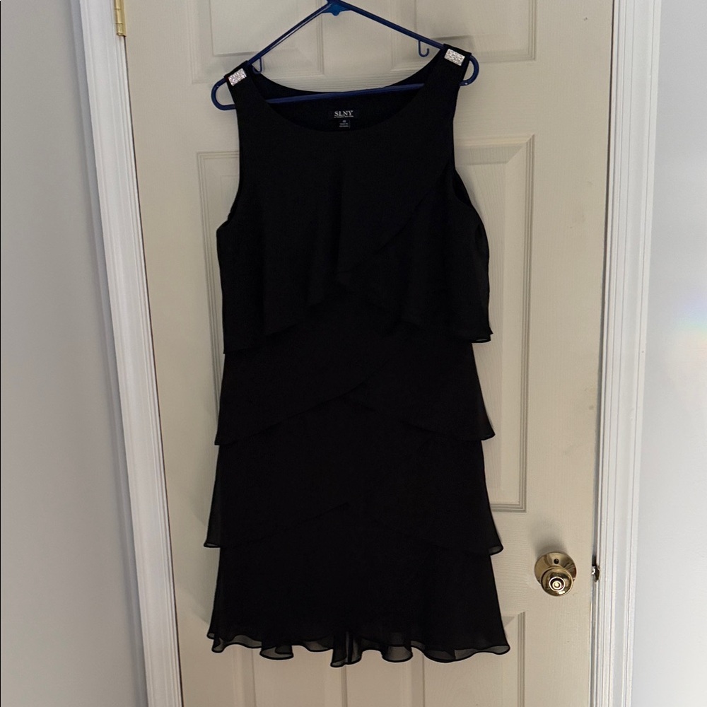 SLNY Black Tiered Midi Dress